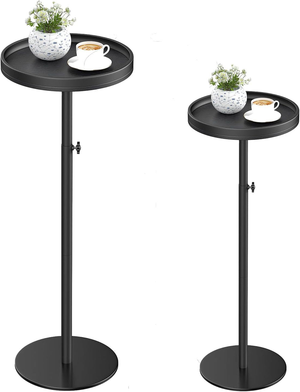 Height Adjustable Drink Table, Set of 2, Small Round Side Table, Martini Tabl...