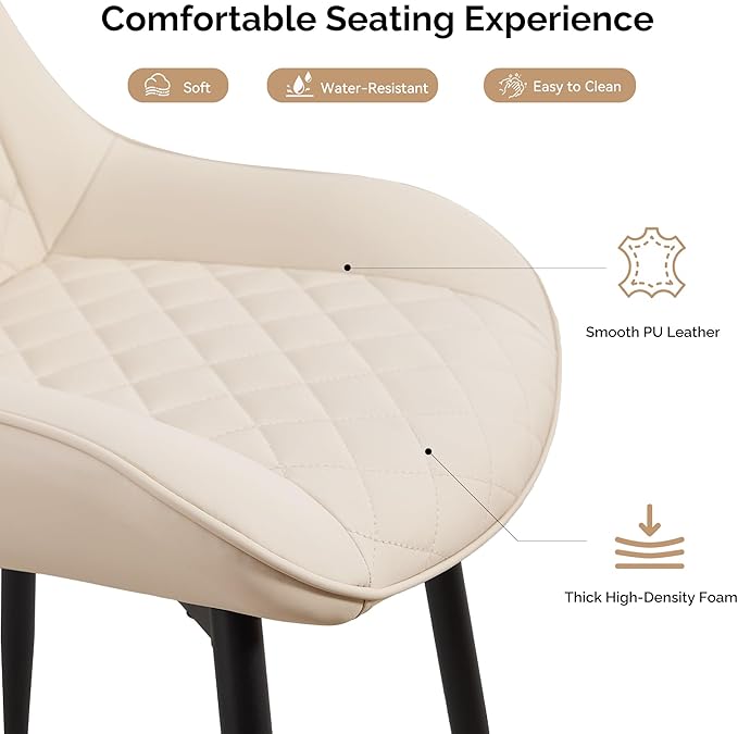 Dining Chair Set of 2, Modern Dining Chairs with Thick Cushions, Faux Leather...