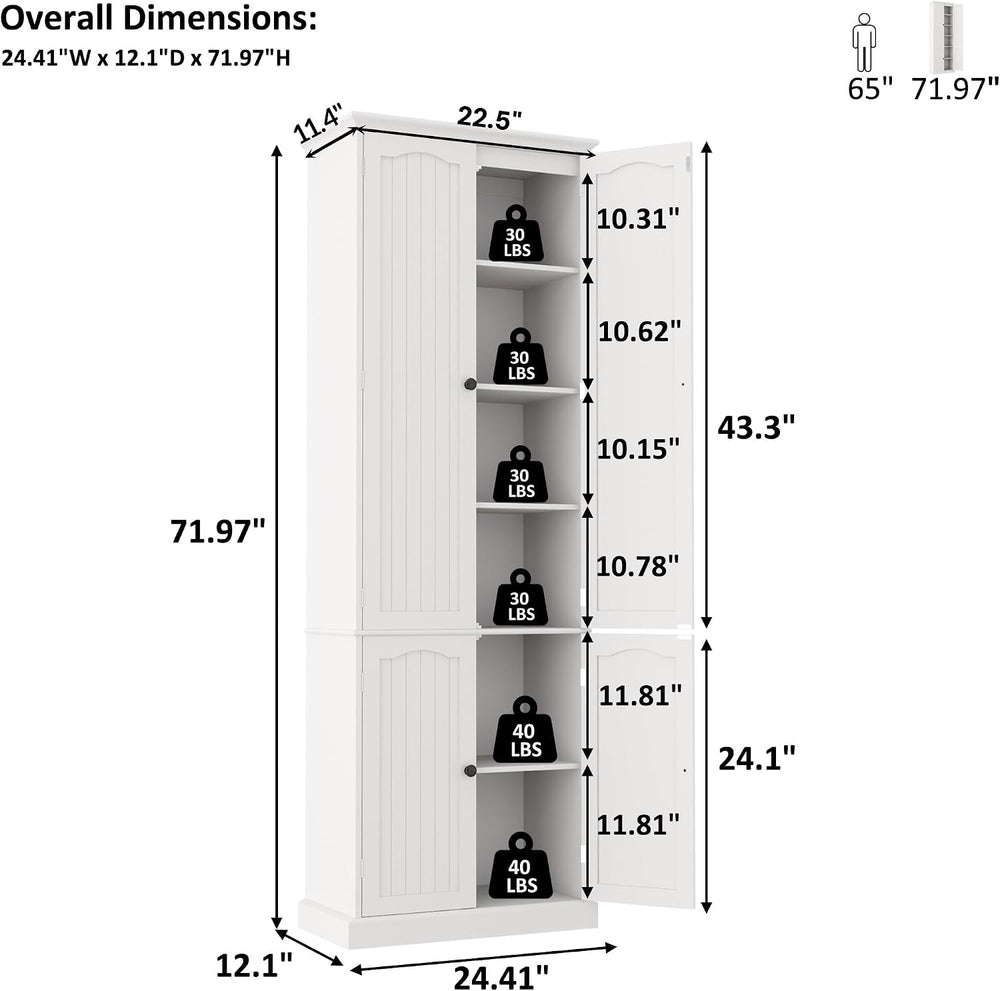 Function Home 72" Kitchen Pantry Cabinet, Tall Wood Storage Cabinet with...