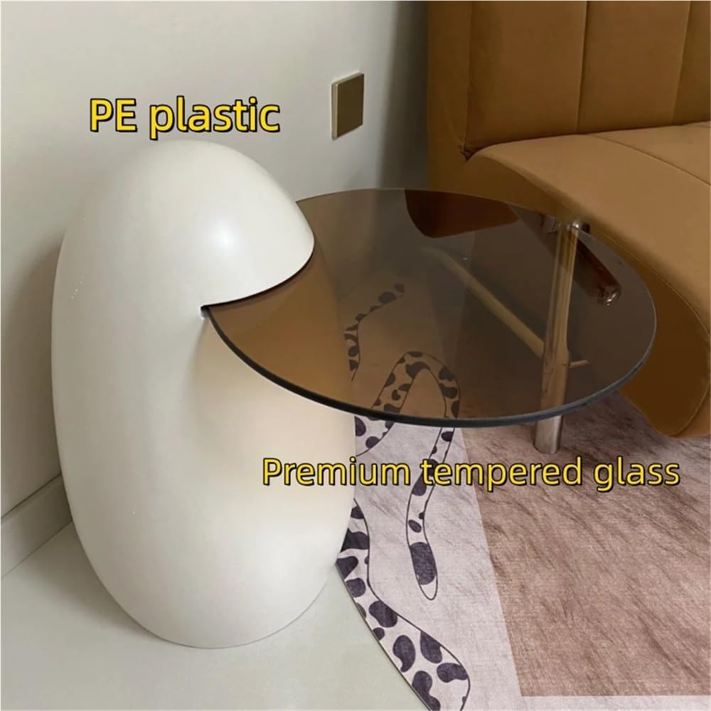 Modern PE Plastic Coffee Table, Nesting End Table with Glass Top, Egg-Shaped ...