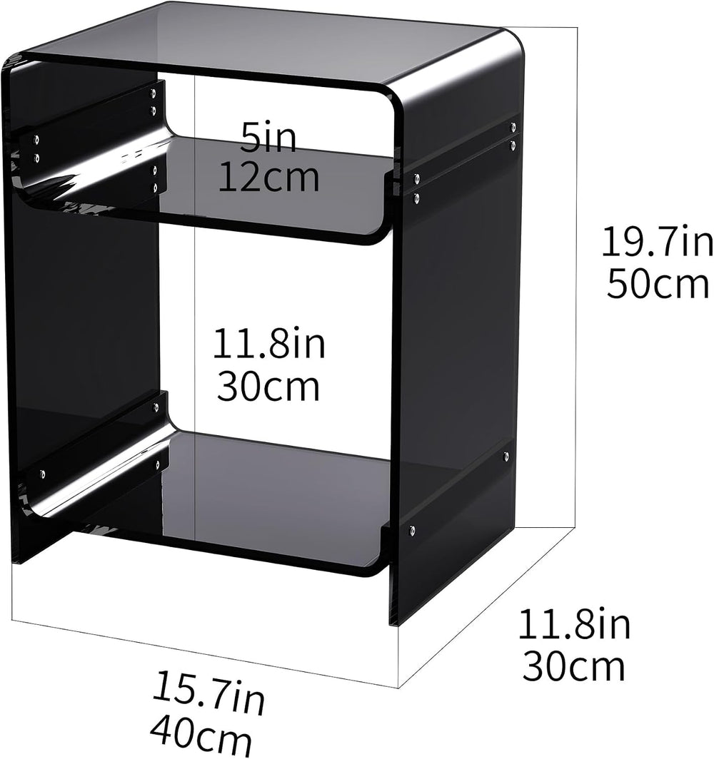 Acrylic End Table Record Player Table with Storage Shelf Clear Side Table Nig...