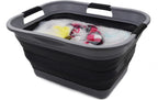 SAMMART 30L (8 Gallon) Collapsible Plastic Laundry Basket - Foldable Pop Up Storage Container/Organizer - Portable Washing Tub - Space Saving Basket - Water Capacity 24L(6.3 Gallon) (1, Grey/Black)