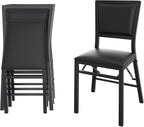 VECELO Folding Chairs Set of 4 with Cushion, Foldable Padded Seats with Heavy Duty Metal Frame for Kitchen/Dining/Living Room, No Assembly & Space Saving Design, Black