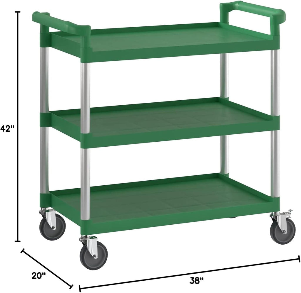 Green Utility/Bussing Cart with Three Shelves - 42" x 20"