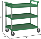 Green Utility/Bussing Cart with Three Shelves - 42" x 20"