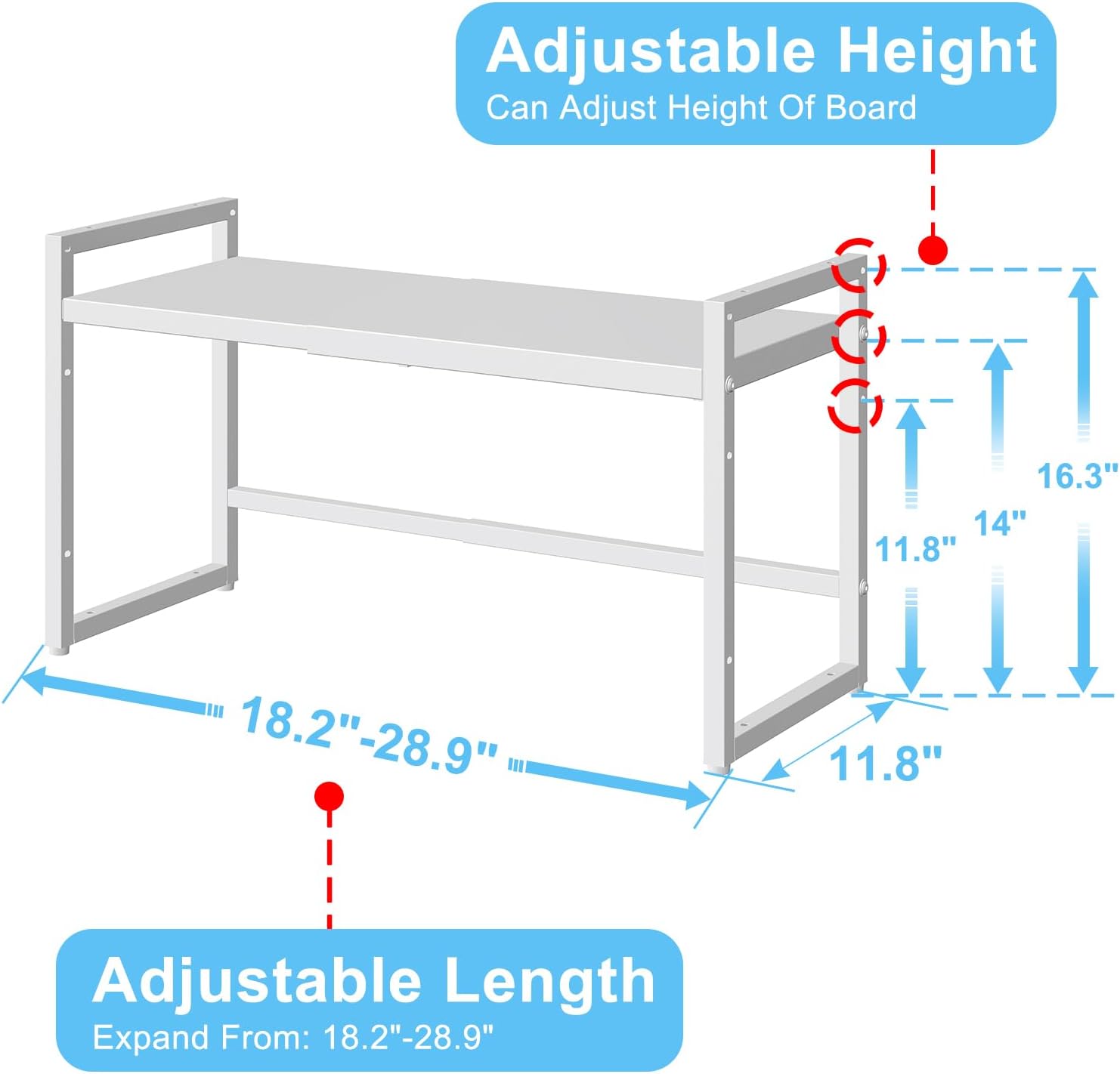 2 Pack Expandable Kitchen Storage Shelves,110LBS Heavy Duty Metal Shelving Unit and Storage for Pot Pans,Adjustable Stackble Small Storage Shelf Organizer for Kitchen Under Cabinet Pantry Garage,White
