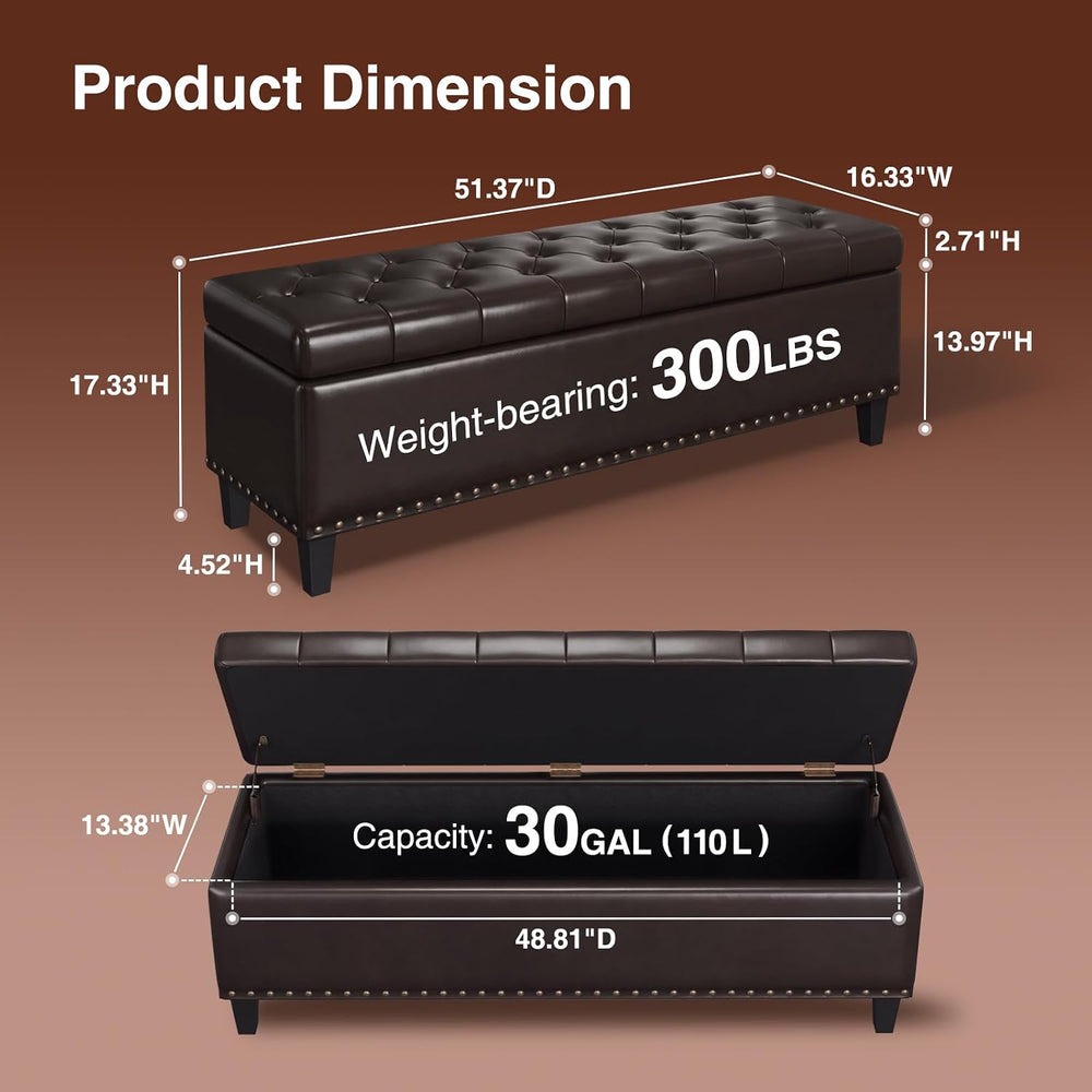FiveWillowise 51 Inch Storage Ottoman Bench,Large End of Bed Storage Bench | ...