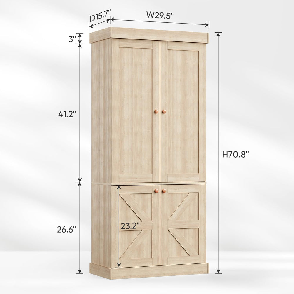 ivaniti 70.8" Tall Farmhouse Kitchen Pantry Cabinet with Glass Doors, Mo...