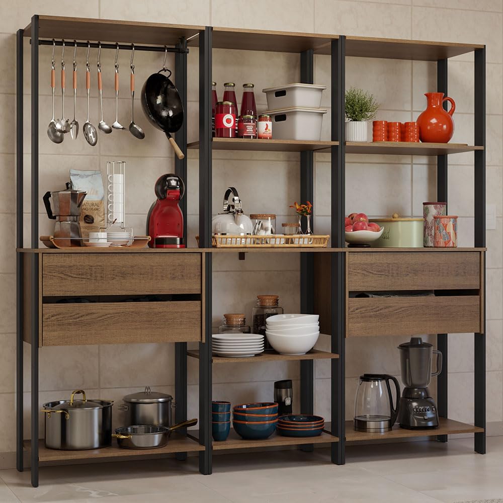 Madesa Kitchen Pantry Storage Rack with 4 Drawers, Open Shelves and Hanging S...
