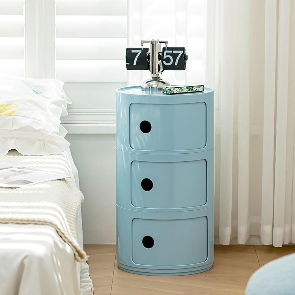 3 Tier Round Nightstand with Drawer, Royal Blue Round Side Table Small Plasti...