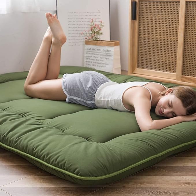 MAXYOYO Japanese Floor Mattress Futon Mattress, 4" Thicken Tatami Mat Sleeping Pad Foldable Roll Up Mat Boys Girls Dormitory Pad Kids Floor Lounger Pillow Bed, Charcoal Grey, Queen Size