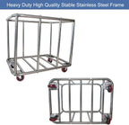 Commercial Laundry Cart With Wheels - 11.5 Bushel Heavy Duty Stainless Steel Hamper With Waterproof Lining - 260 Lbs Load Capacity