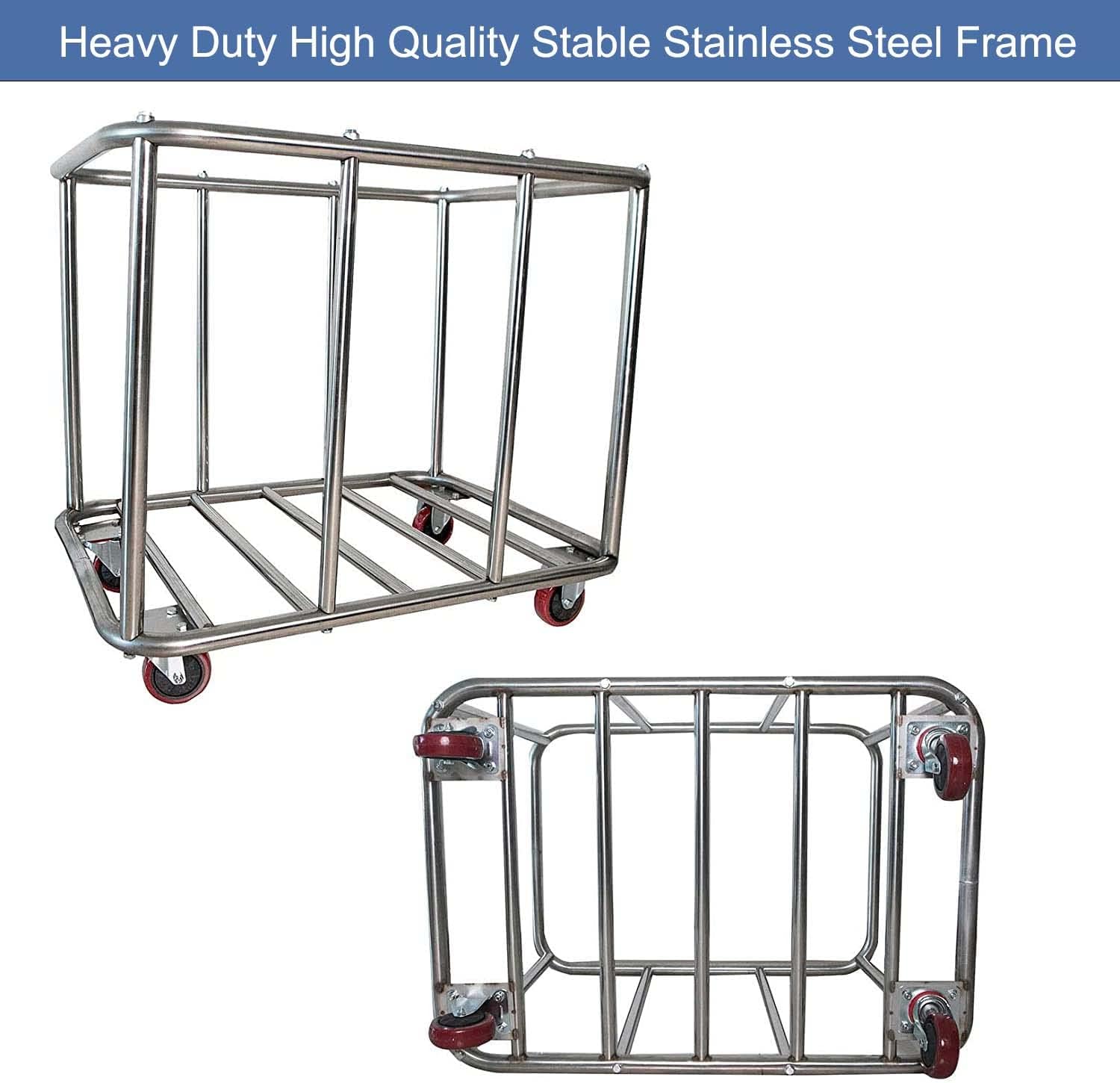 Commercial Laundry Cart With Wheels - 11.5 Bushel Heavy Duty Stainless Steel Hamper With Waterproof Lining - 260 Lbs Load Capacity