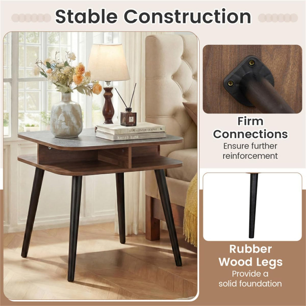 24" Square Faux Marble End Table with 4-Sided Storage Shelves | Nightsta...
