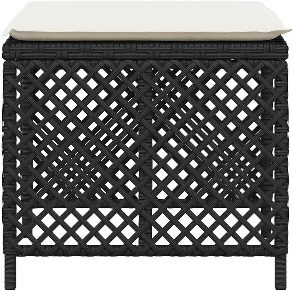 4-Piece Garden Stool Set in Black with Poly Rattan and Powder-Coated Steel, S...