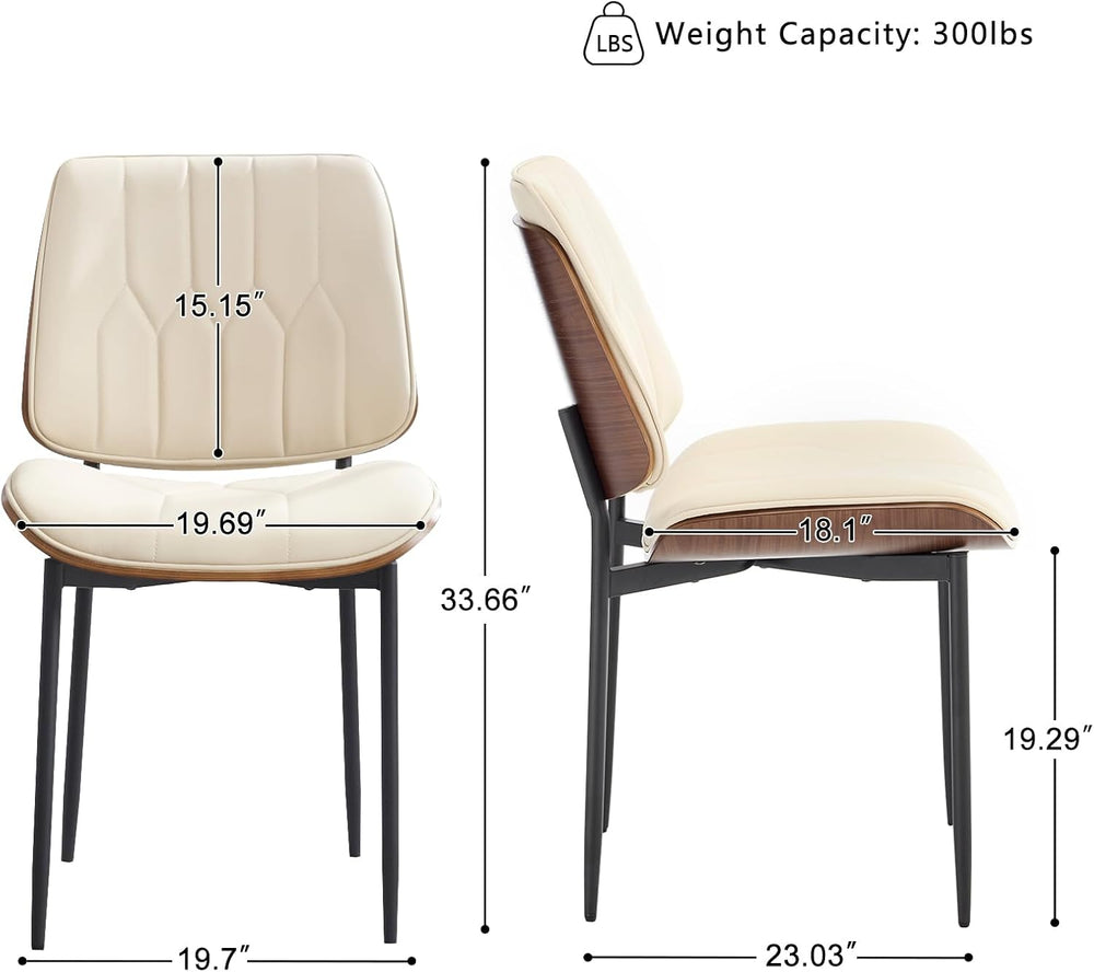 BV Mid Century Dining Chairs Set of 6, PU Leather Bentwood, Beige | Upholster...