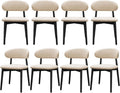Farmhouse Dining Chairs Set of 8, Mid Century Modern Wooden Dining Room Chairs, Farmhouse Fabric Upholstered Kitchen Dinner Chairs for Living Room Restaurant Cafe, Black/Beige