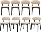 Farmhouse Dining Chairs Set of 8, Mid Century Modern Wooden Dining Room Chairs, Farmhouse Fabric Upholstered Kitchen Dinner Chairs for Living Room Restaurant Cafe, Black/Beige