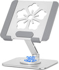Tablet Stand for iPad, 360° Rotating Aluminum Foldable Holder – Adjustable Desk Stand | Fits iPad Pro 12.9/11,Samsung Galaxy Tab – Portable for Home, Office & Travel,Silver
