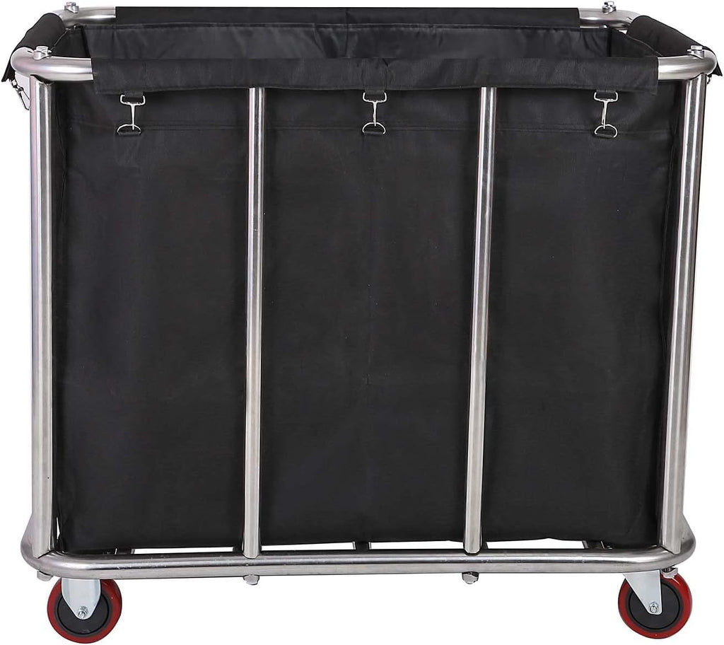 Large Laundry Cart with Wheels,Commercial Stainless Steel Heavy Duty Service Cart Laundry Hamper for Hotel/Home/School/Resort