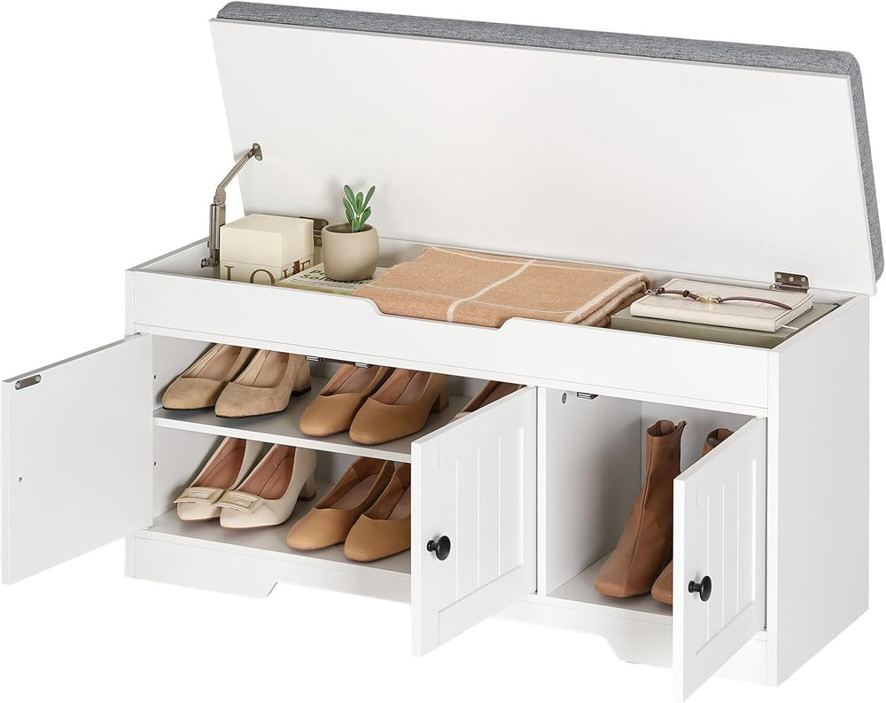 HOOBRO 39.4" Long Entryway Bench with Flip-Top Storage, 3 Tier Shoe Stor...