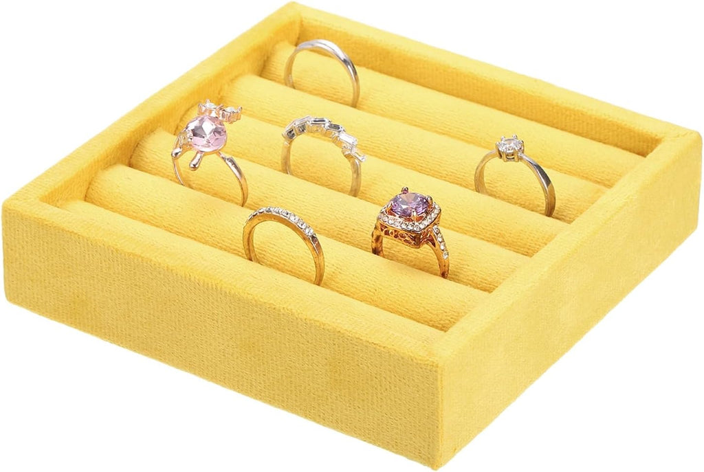 uxcell Stackable Jewelry Storage Tray, Jewelry Tray Drawer Organizer, Small Display Box for Earrings, Necklaces, Rings and Bracelets, Yellow