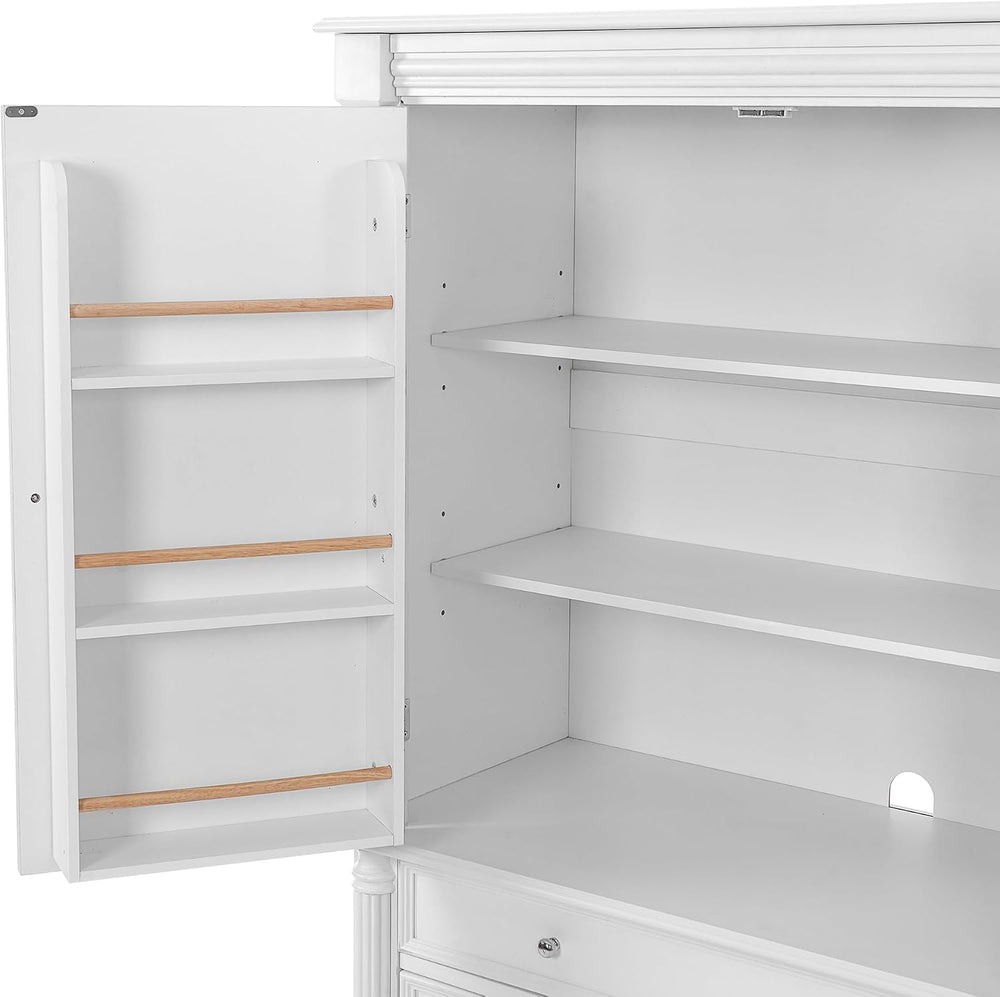 Freestanding 77.3" Tall Storage Cabinet, Wooden Pantry，White | Retro Lar...