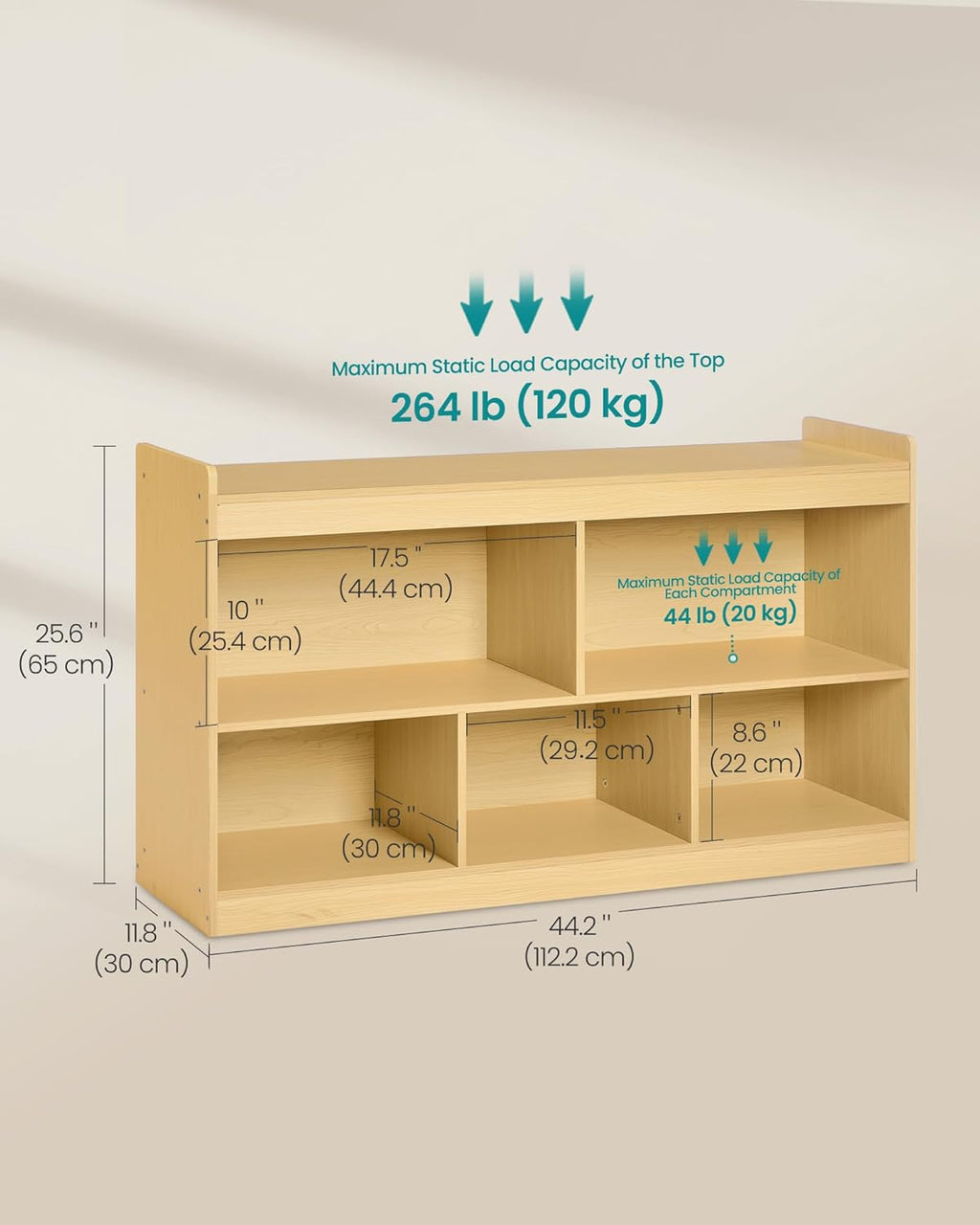 SONGMICS Custos Collection - Kids' Toy Storage Shelf, Montessori Shelf for Toys with 5 Open Compartments, Storage Unit for Children's Room Playroom, 11.8 x 44.2 x 25.6 Inches, Beech Beige UGKR052YZ01