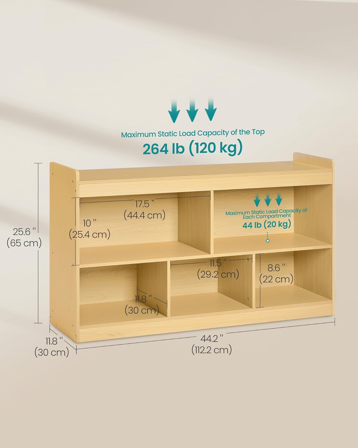 SONGMICS Custos Collection - Kids' Toy Storage Shelf, Montessori Shelf for Toys with 5 Open Compartments, Storage Unit for Children's Room Playroom, 11.8 x 44.2 x 25.6 Inches, Beech Beige UGKR052YZ01