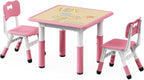 Brelley Height Adjustable Toddler Table and 2 Chairs Set, Pink | Table Supports 280 lbs, Wooden Drawing Activity Desk, Classroom/Daycare/Home, Children Multi-Activity Table for Ages 3-8