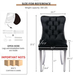 Mid Century Modern Dining Chairs Set of 6, Black Velvet Upholstered Tufted Back, Kitchen & Dining Room Chairs, Brushed Silver Metal Legs, Nailhead Trim, Sillas para Comedor (Black, 6 Pcs)