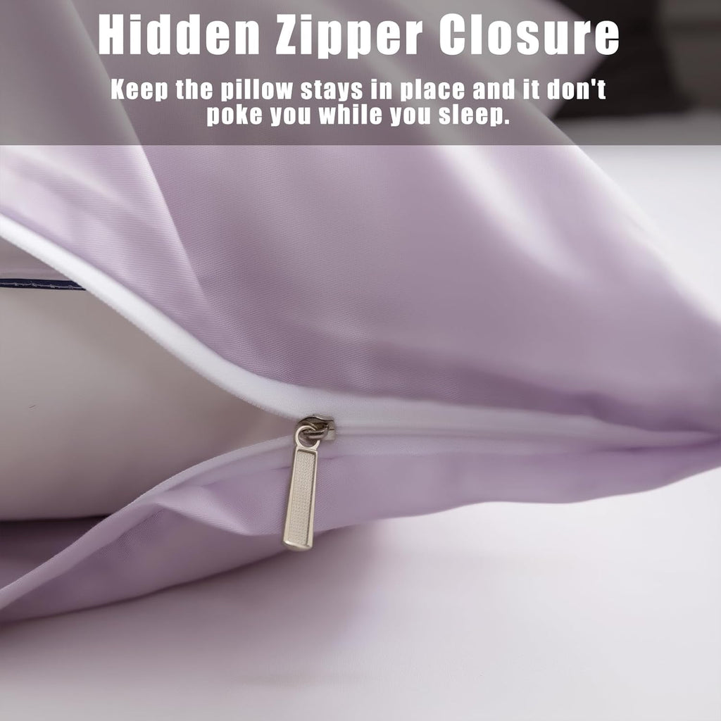 TELUS Body Cooling Pillow Cases Cover, Bamboo Rayon Pillowcases with Zipper Closure, Cool and Breathable Pillow Cover for Hot Sleepers and Night Sweats, 20x54 inches, Purple