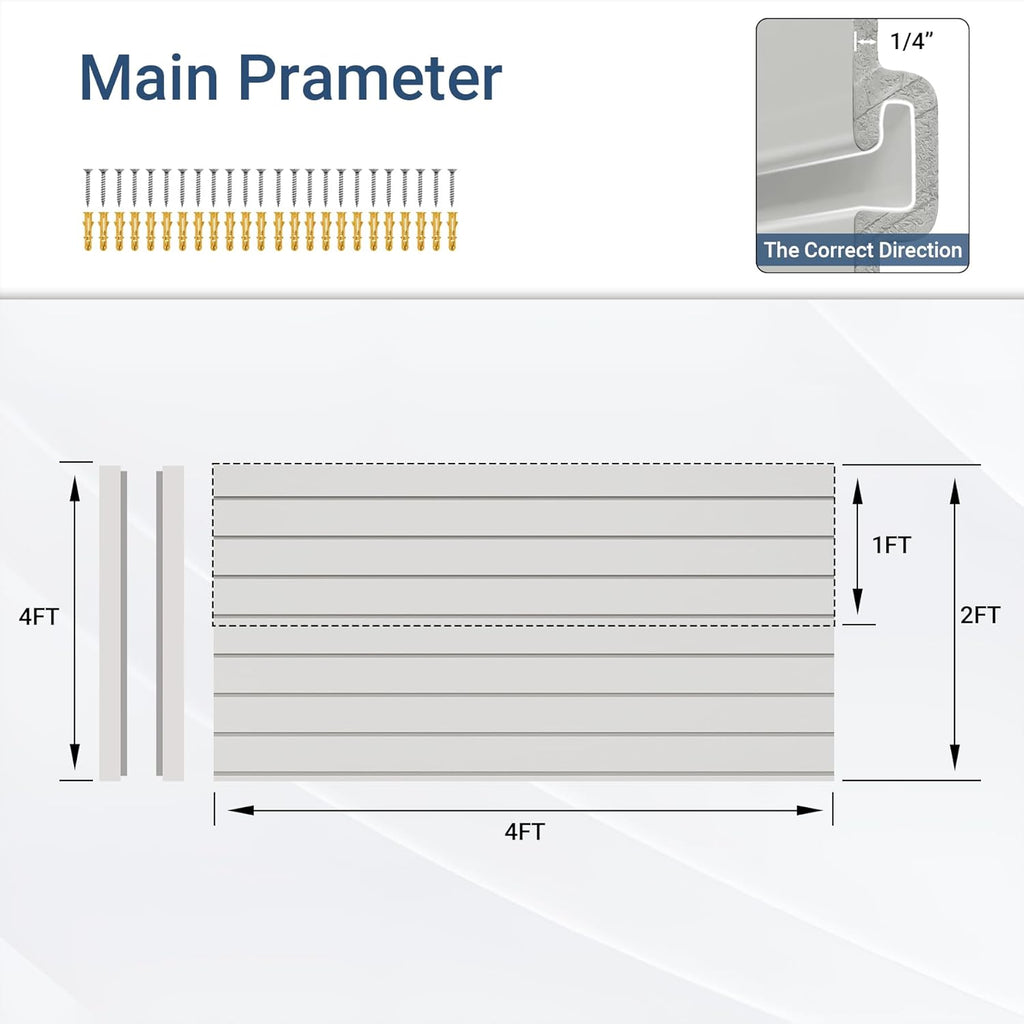 Slatwall Panel 4 FT x 2 FT, Interlocking Slat Wall Paneling, Wall Mounted PVC Slat Wall Panels, Suitable for Garage Storage, Slatwall Board, Shelves - Grey