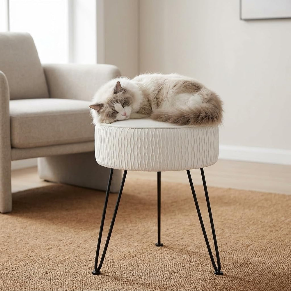 Velvet Vanity Stool Footrests, Round Ottoman Vanity Chairs with Anti-Slip Fee...