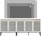 Farmhouse TV Stand for TVs up to 85 inch, 2 in 1 Entertainment Center TV Console with Storage Cabinets and Metal Base,Media Console for Living Room, Antique White