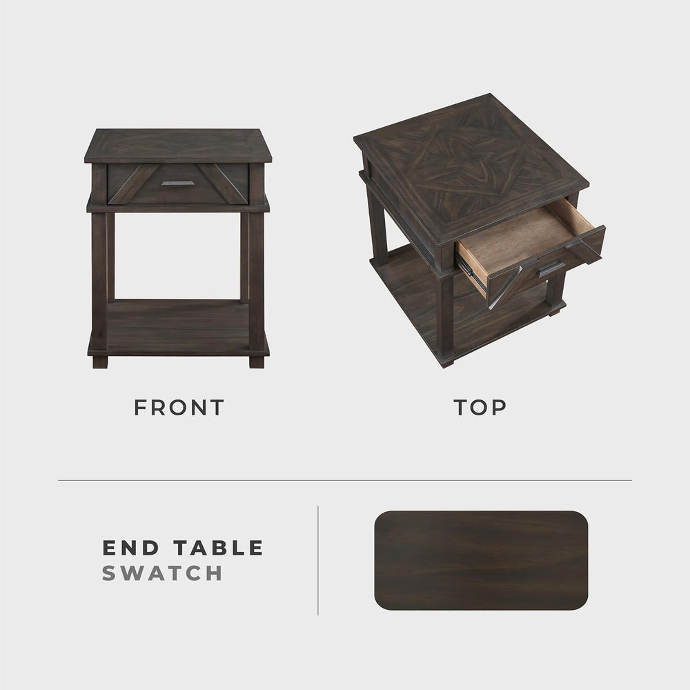 Lexicon Rectangle Wood End Table with Drawer and Lower Open Shelf, Pine Wood ...