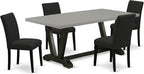 East West Furniture V697AB624-5 5 Piece Dining Table Set Includes a Rectangle Dining Room Table with V-Legs and 4 Black Color Linen Fabric Upholstered Chairs, 40x72 Inch, Multi-Color
