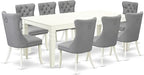 East West Furniture LGDA9-LWH-27 9 Piece Dining Room Set Includes a Rectangle Kitchen Table with Butterfly Leaf and 8 Polyester Fabric Upholstered Chairs, 42x84 Inch, linen white