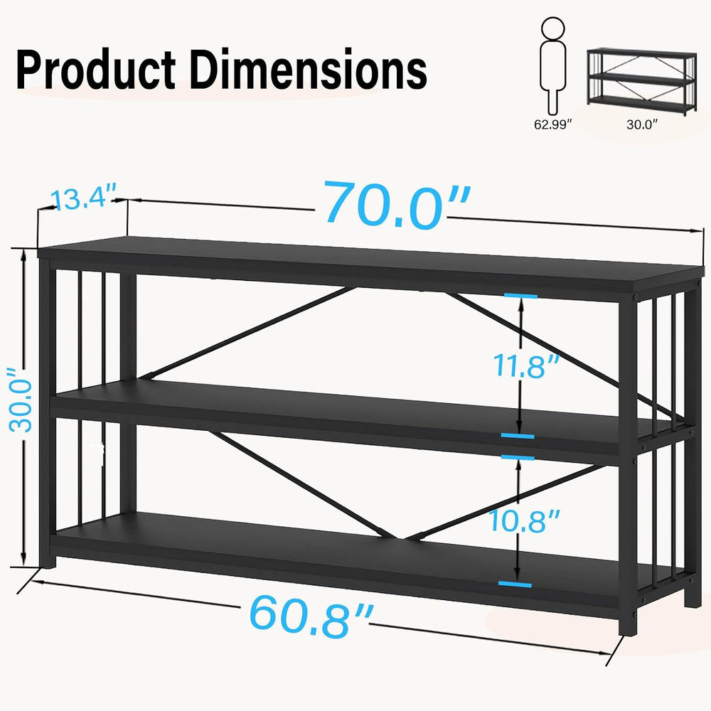 LVB Farmhouse Industrial Console Table for Home, Black Oak, 70 Inch | Wood Me...