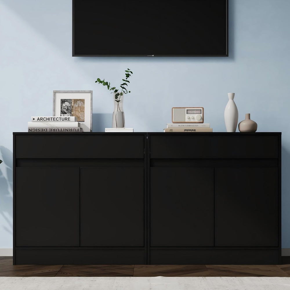Housoul Buffet Cabinet (Set of 2), Coffee Bar Cabinet with 2 Doors and Drawer...