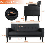 AILEEKISS 62" Loveseat Couches Upholstered Leather Love Seat Sofas Couch with 2 USB, Cup Holders, Side Pocket, Mid-Century Modern Tufted Sofa for Living Room,Office,Bedroom,Apartment (Black, 2-Seat)