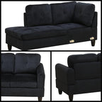 L-Shaped Sectional Sofa with Movable Chaise & Storage Ottoman, Lounge 3-Piece Modular Convertible Couches for Living Room, Apartment & Office, Black
