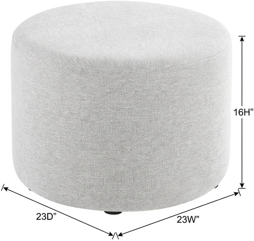 Gray 23" Round Woven Heathered Fabric Upholstered Ottoman, Outdoor Sitti...