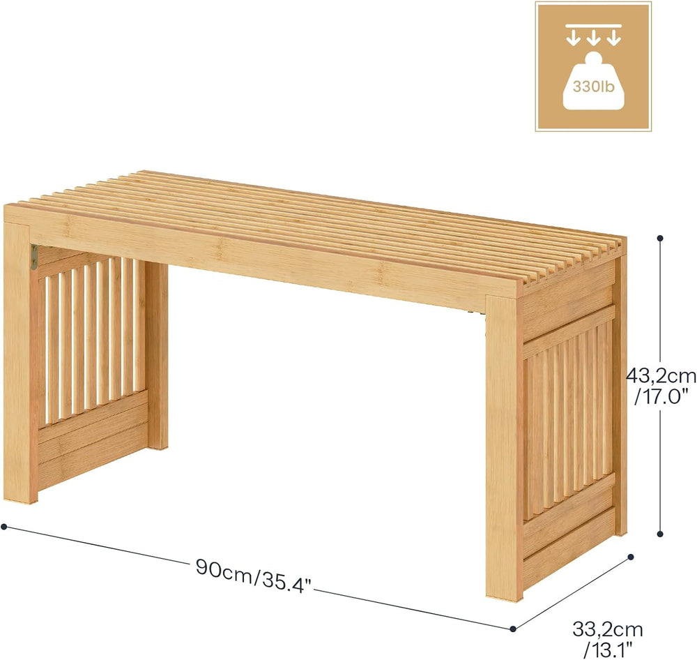 HOOBRO Bamboo Dining Bench, 35 inch Farmhouse Kitchen Table Bench, Solid Bamb...