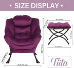 Tiita Lazy Chair with Ottoman, Modern Large Accent Lounge Armchair, Comfy Leisure Sofa Reading Chair with Footrest for Bedroom, Living Room, Dorm Rooms, Garden and Courtyard, Velvet Dark Purple