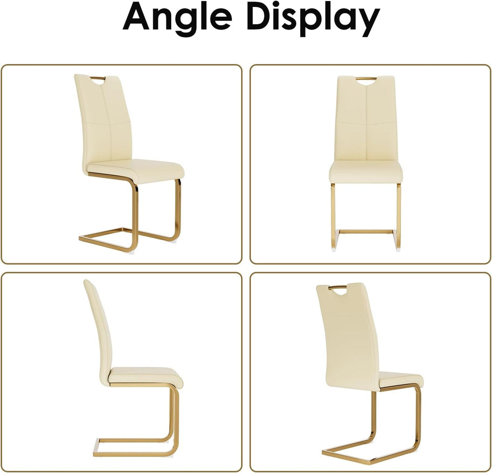 36 Inch Dining Table Set for 4, Modern Square Tempered Glass Top, Gold Finish...