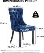 Velvet Upholstered Dining Chairs Set of 8, Modern Style Kitchen Side Chairs with Nailhead Trim and Wood Legs,Metal Pulling Ring for Dining Room Living Room(Blue)