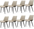 Dining Chairs Set of 8, Leather Modern Kitchen & Dining Room Chairs, Comfortable Upholstered Kitchen Chairs with Metal Legs Armless Side Chairs for Kitchen Restaurant, Khaki & Dark Grey