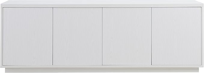 Henn&Hart Fluted TV Stand for TVs up to 75" with 2 Concealed Ribbed Storage Cabinets and Adjustable Shelves for Living Room, Family Room, or Office, Cloud White