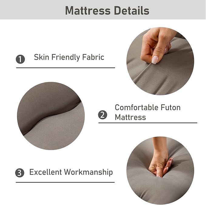 MAXYOYO Japanese Floor Mattress Futon Mattress, 4" Thicken Tatami Mat Sleeping Pad Foldable Roll Up Mat Boys Girls Dormitory Pad Kids Floor Lounger Pillow Bed, Charcoal Grey, Queen Size
